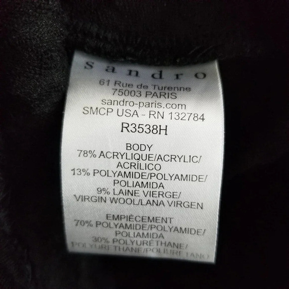 Sandro Women's Wool Blend Dress 3/4 Sleeve Size Small Black Embossed Dark - Picture 7 of 9